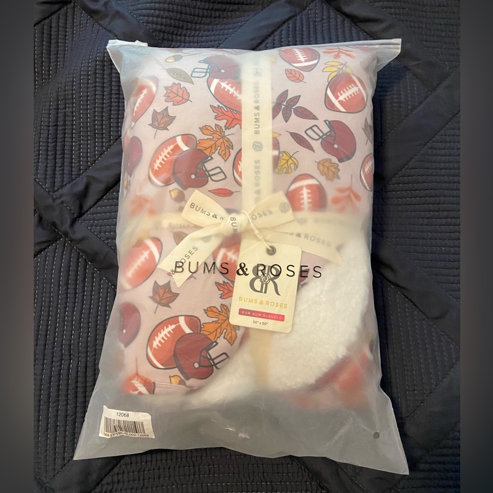 NWT Bums & Roses Fall Football Plush Bum Bum Blanket
